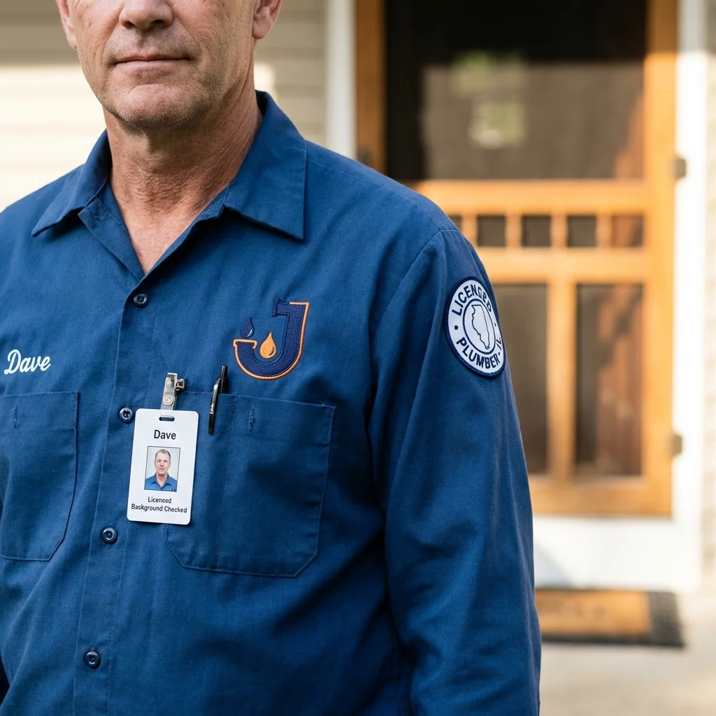 Licensed plumber showing ID badge in Cloquet, MN