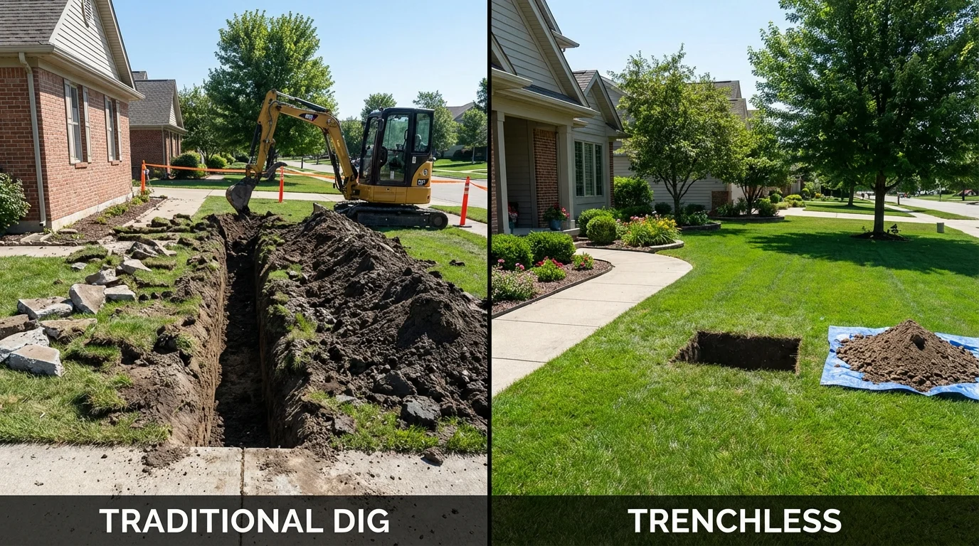 Trenchless sewer repair with minimal yard damage versus traditional excavation in Cloquet, MN